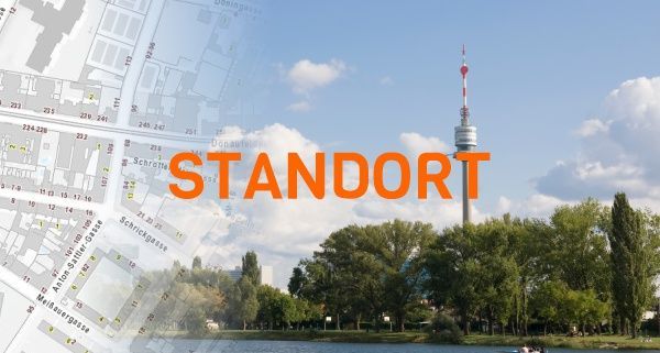 Donauturm und die Aufschrift Standort